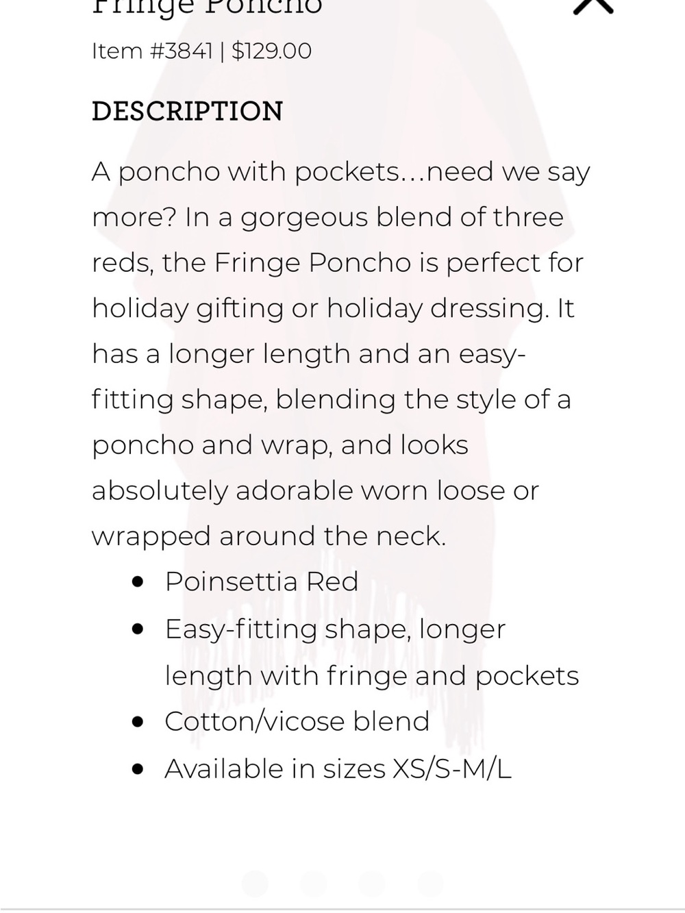 CAbi Fringe Poncho, Red, XS/Small - Picture 6 of 6